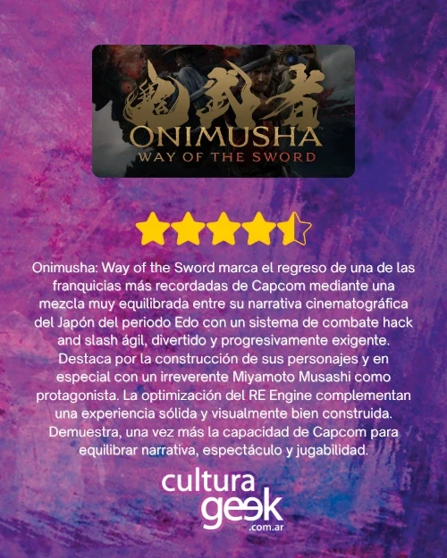 Placa de veredicto de CulturaGeek para Onimusha: Way of the Sword: 4,5 de 5 estrellas