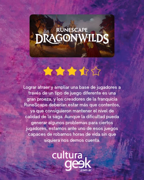 Placa de puntaje de la review de RuneScape Dragonwilds con 3,5 estrellas sobre 5