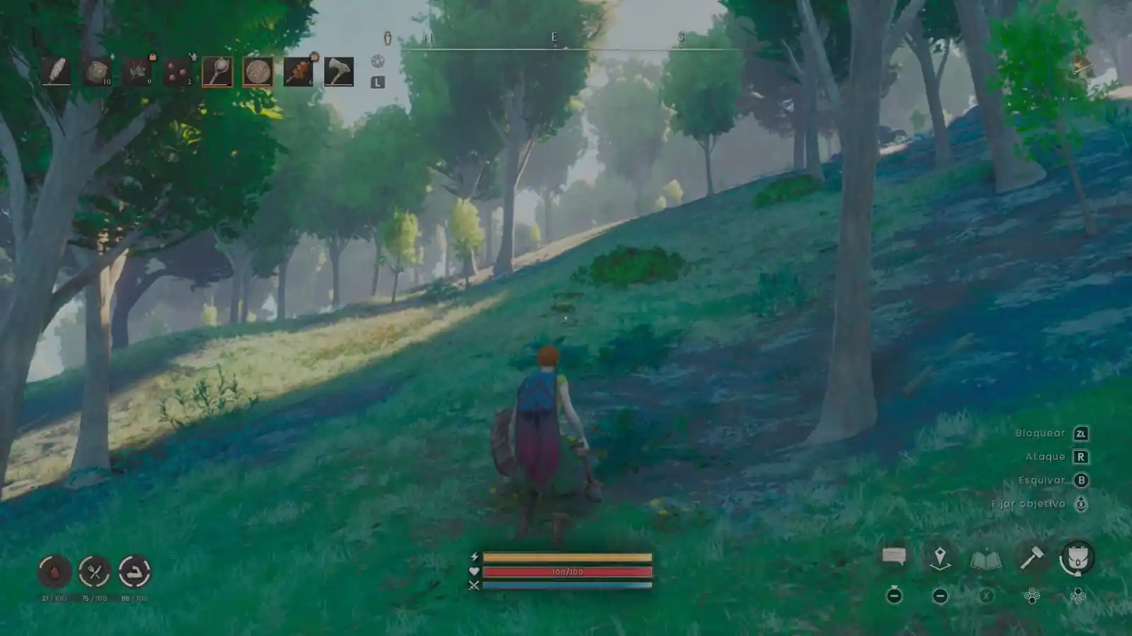 Personaje de RuneScape Dragonwilds explorando un bosque de Ashenfall en Nintendo Switch 2