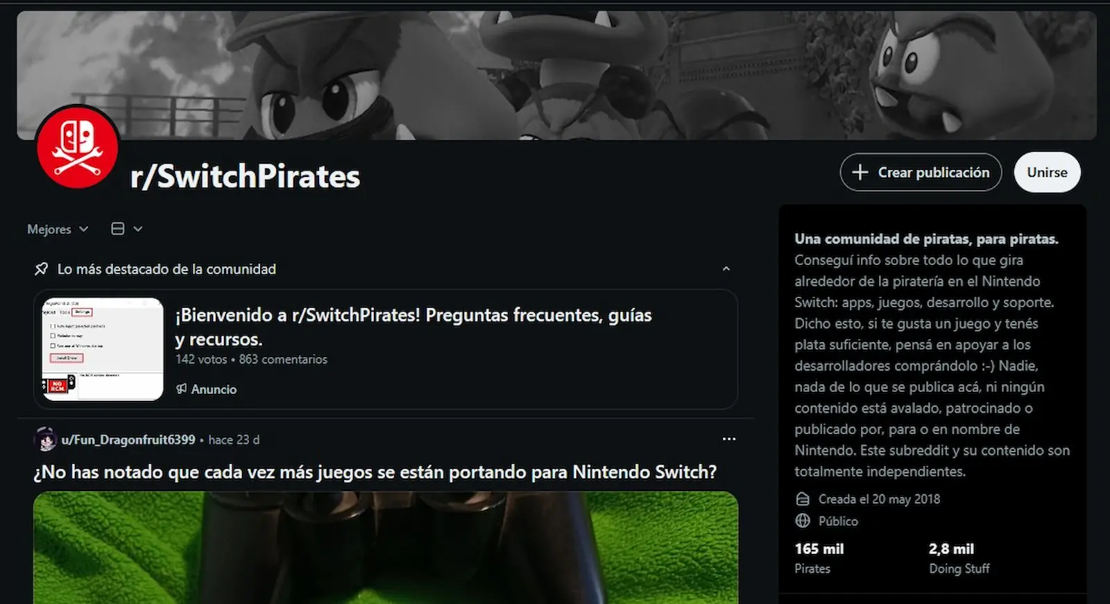 Captura del subreddit r/SwitchPirates, la comunidad de piratería de Nintendo Switch que moderaba Archbox
