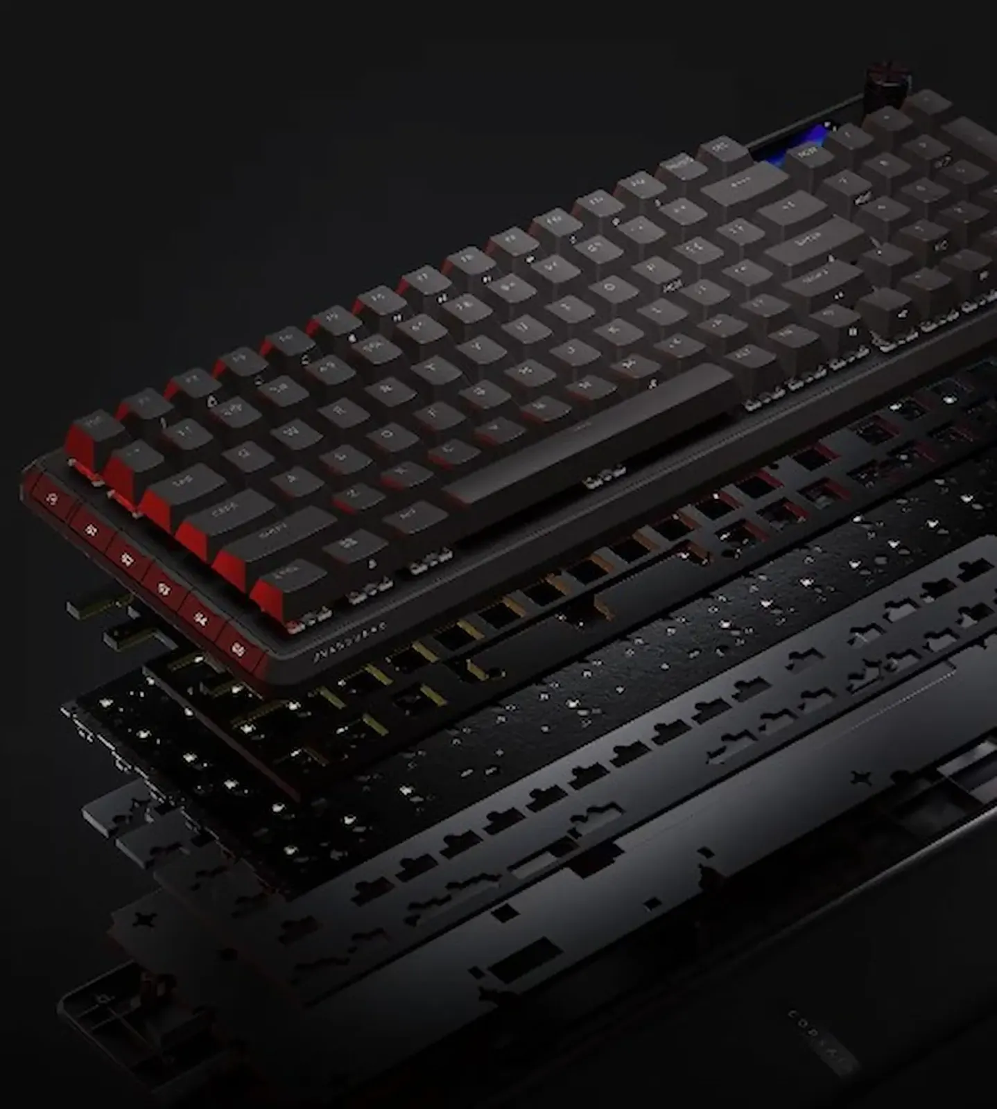 Capas internas del Corsair Vanguard Pro 96 en vista explotada