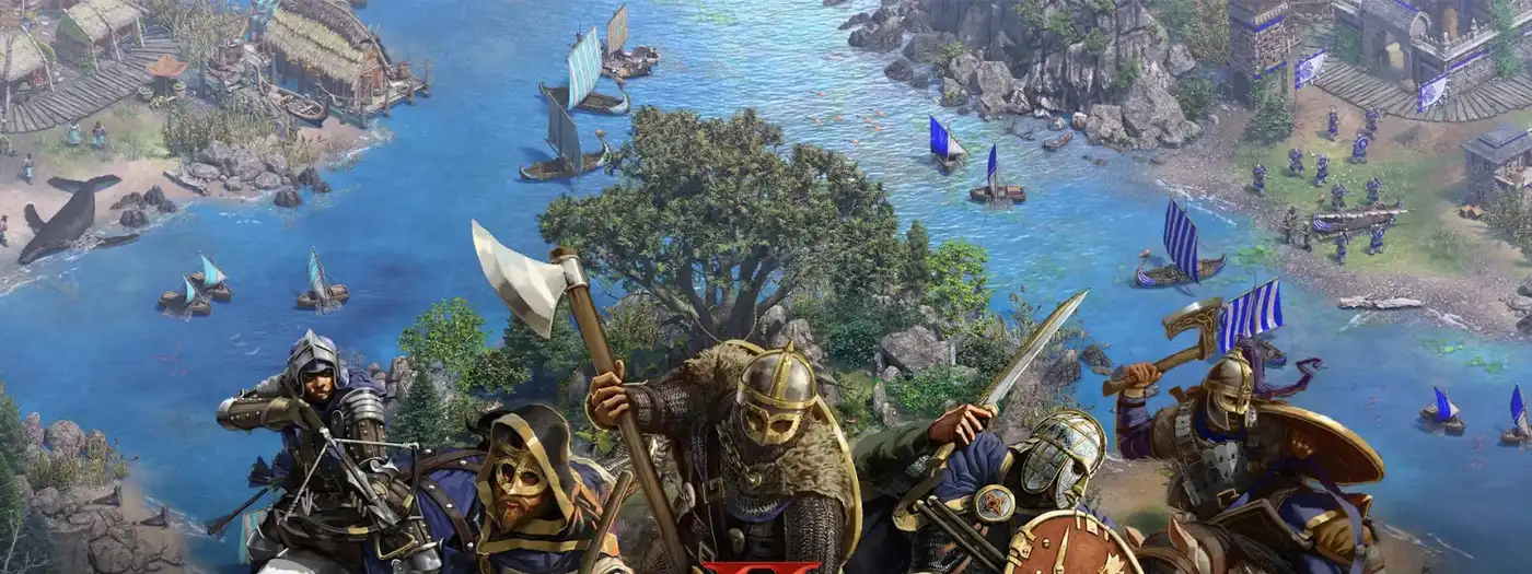 Guerreros vikingos y barcos de The Viking Sagas, la expansión de Age of Empires II: Definitive Edition
