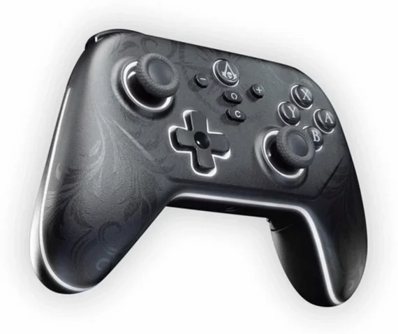 Joystick Advanced Pro Tattoo de Lexip con layout de Nintendo Switch 2 y la insignia de Assassin's Creed
