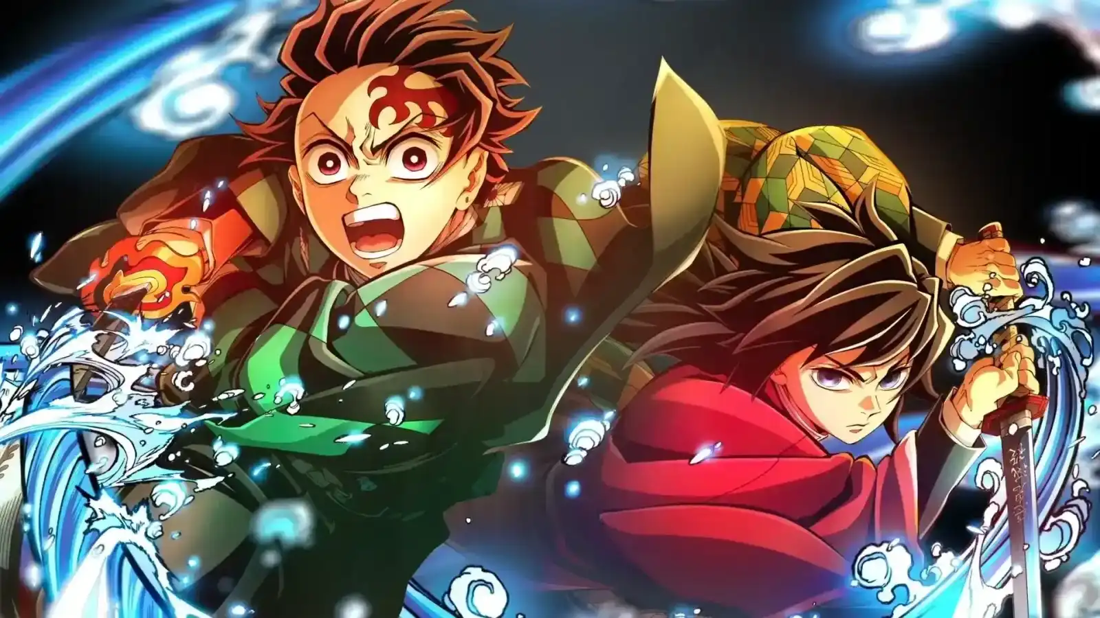 Tanjiro Kamado y Giyu Tomioka en el arte promocional de Demon Slayer: Castillo Infinito