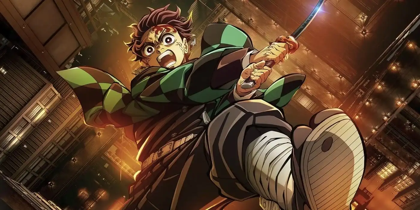 Tanjiro Kamado desenvaina su katana dentro del Castillo Infinito en la película de Demon Slayer