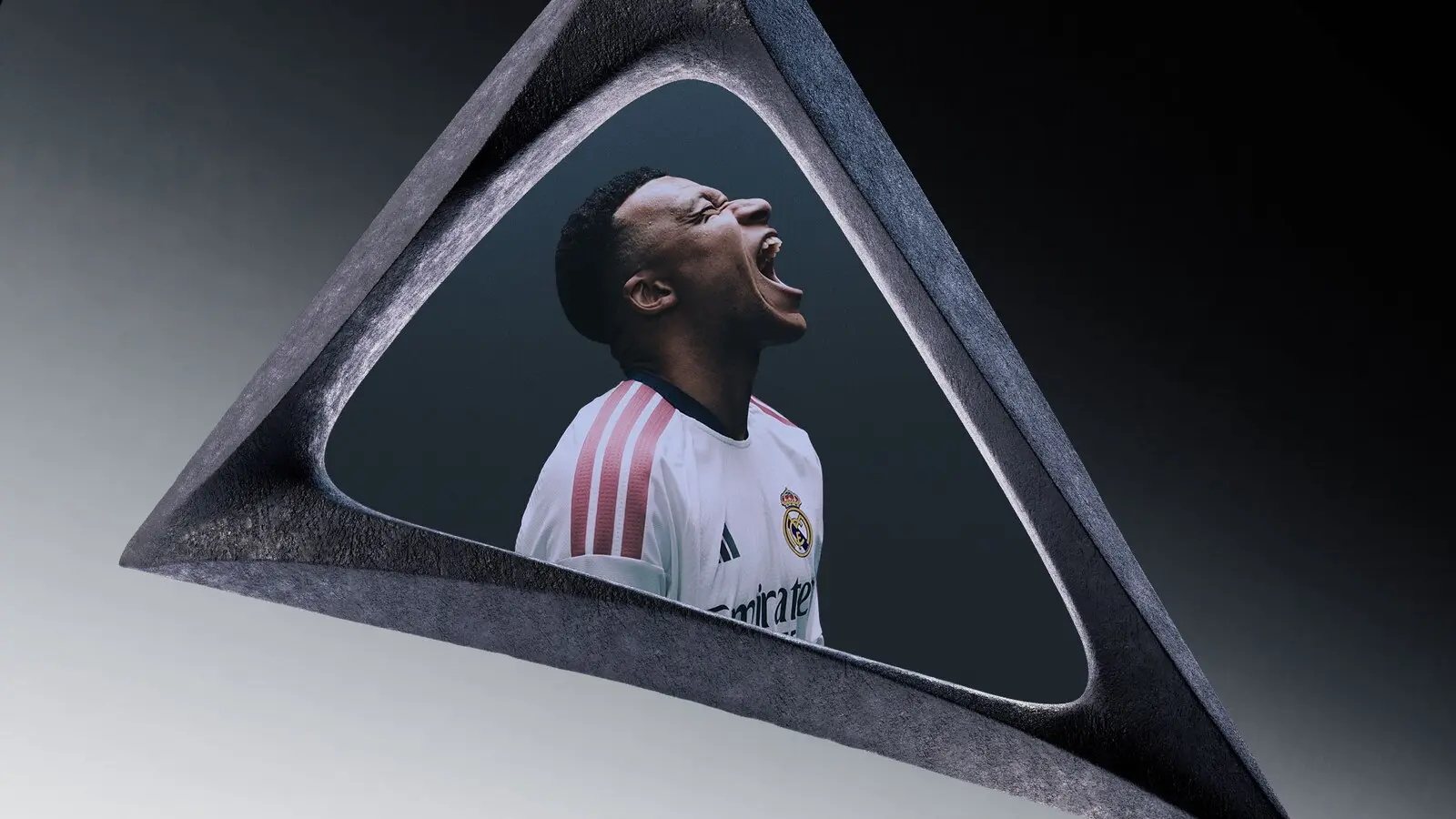 Key art oficial del soundtrack de EA Sports FC 27 con Kylian Mbappé festejando dentro del triángulo de la portada