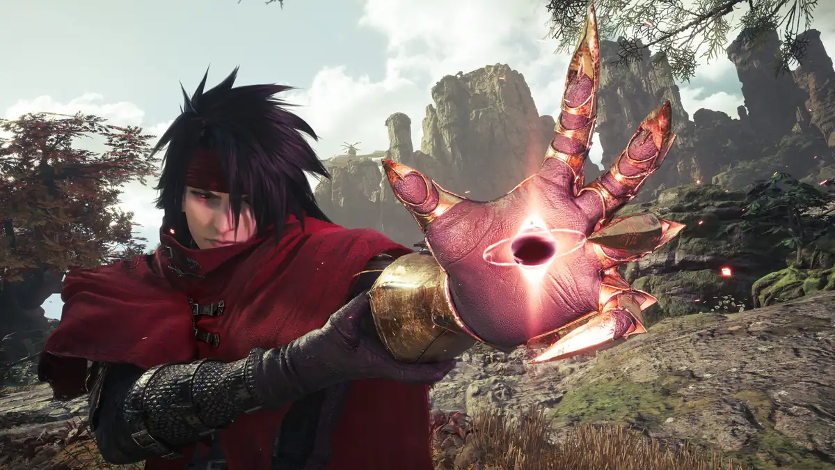 Vincent Valentine con su garra dorada en una captura oficial de Final Fantasy VII Revelation