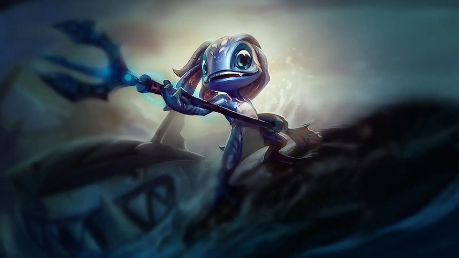 Splash art de Fizz montado sobre un tiburón, uno de los campeones que llegan a LoL Classic