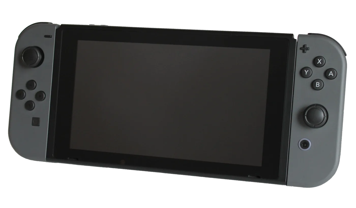 Nintendo Switch en modo portátil, con los Joy-Con grises puestos a los costados de la pantalla