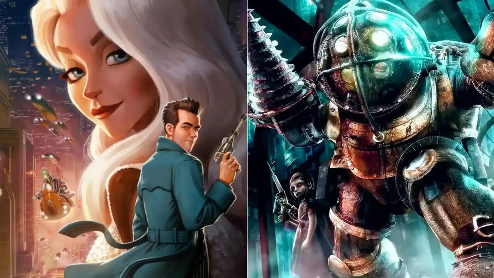 Comparación entre el arte de Ray Gunn, la película animada de Netflix, y un Big Daddy de BioShock