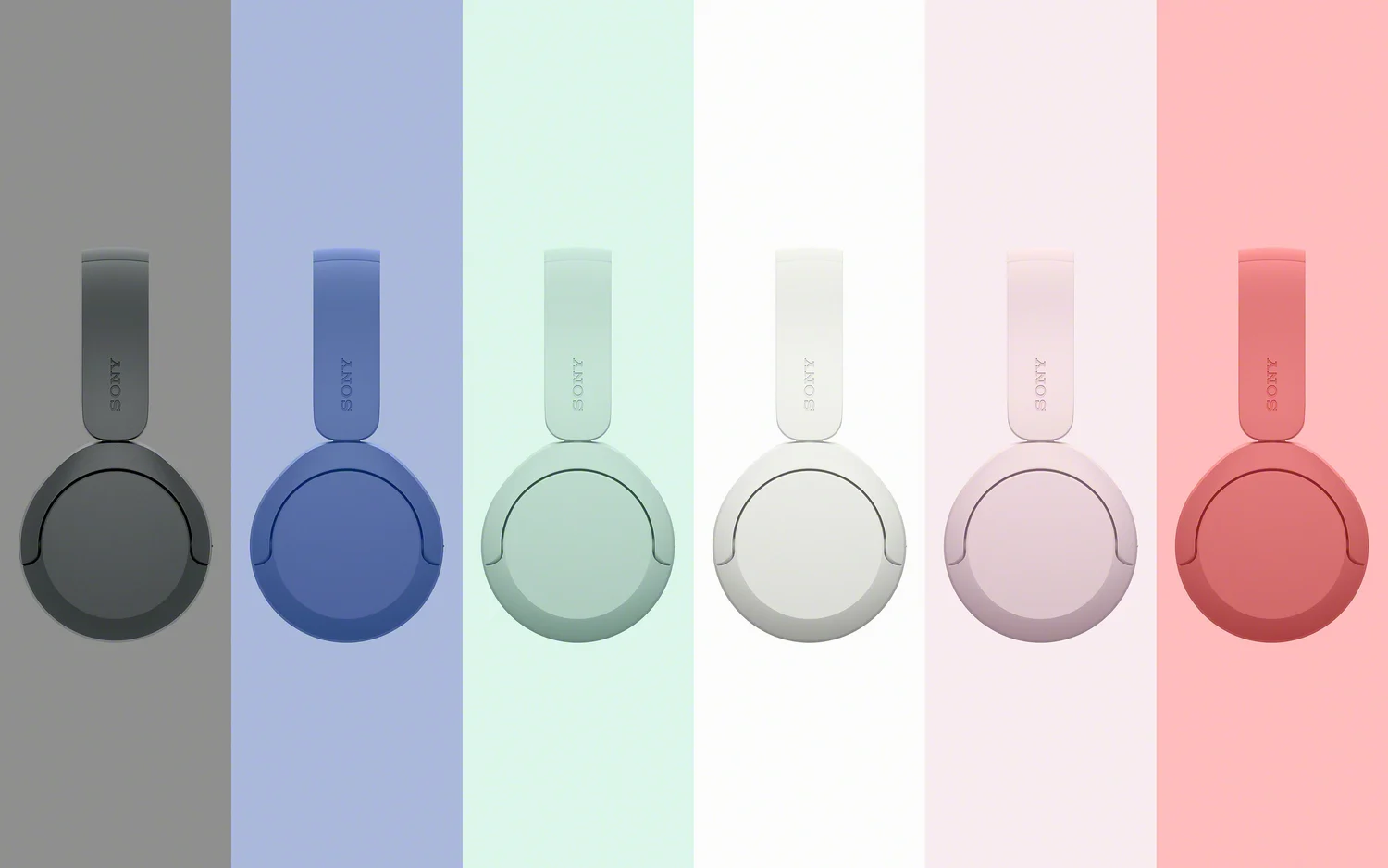 Los seis colores de los auriculares Sony WH-CH530: negro, cobalto, menta, blanco, rosa y coral