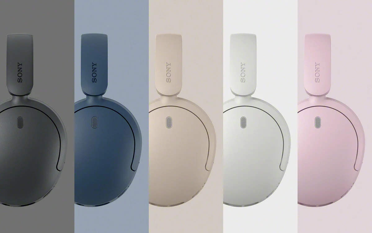 Los cinco colores de los auriculares Sony WH-CH730N: negro, azul, avena, blanco y rosa