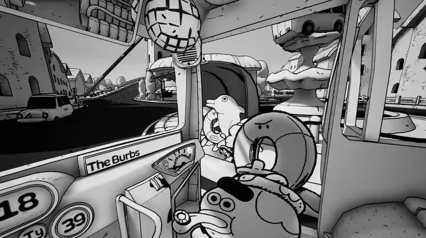 Pasajeros suben al colectivo en la parada de The Burbs en Thank You Bus Driver