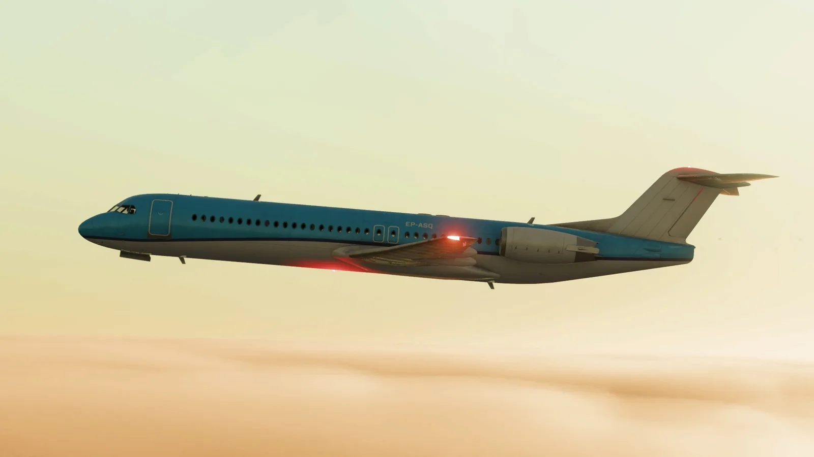 Avión de pasajeros volando sobre las nubes al atardecer en Transport Fever 3