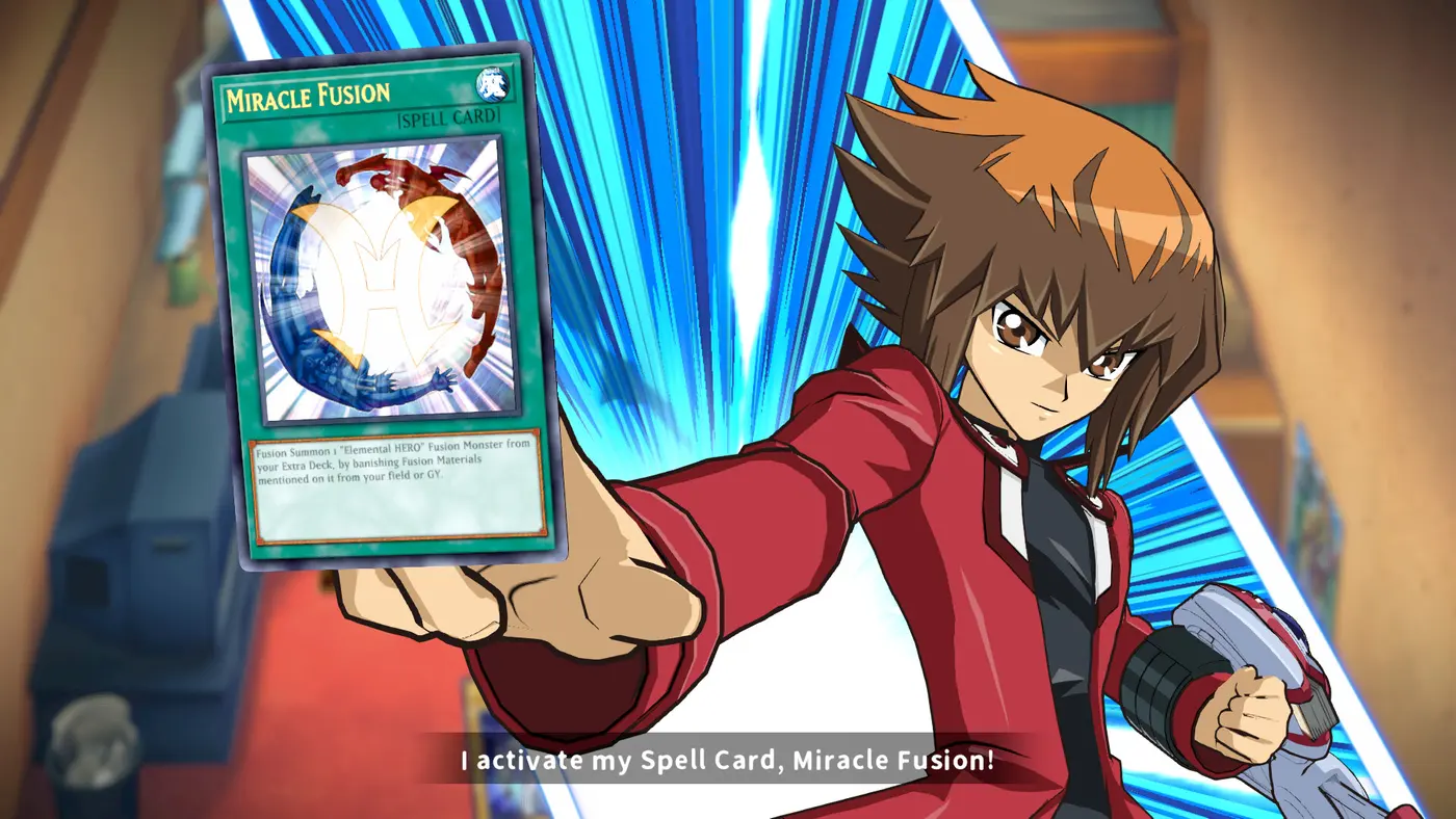 Jaden Yuki activa la carta Miracle Fusion en Yu-Gi-Oh! Tag Force GX