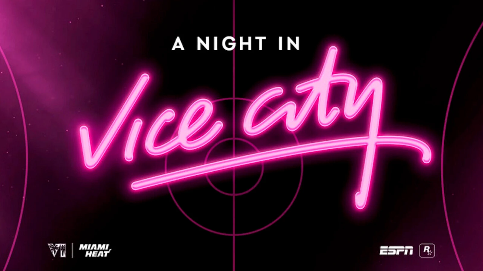 Placa oficial de A Night in Vice City, el partido del Miami Heat como Vice City por GTA 6