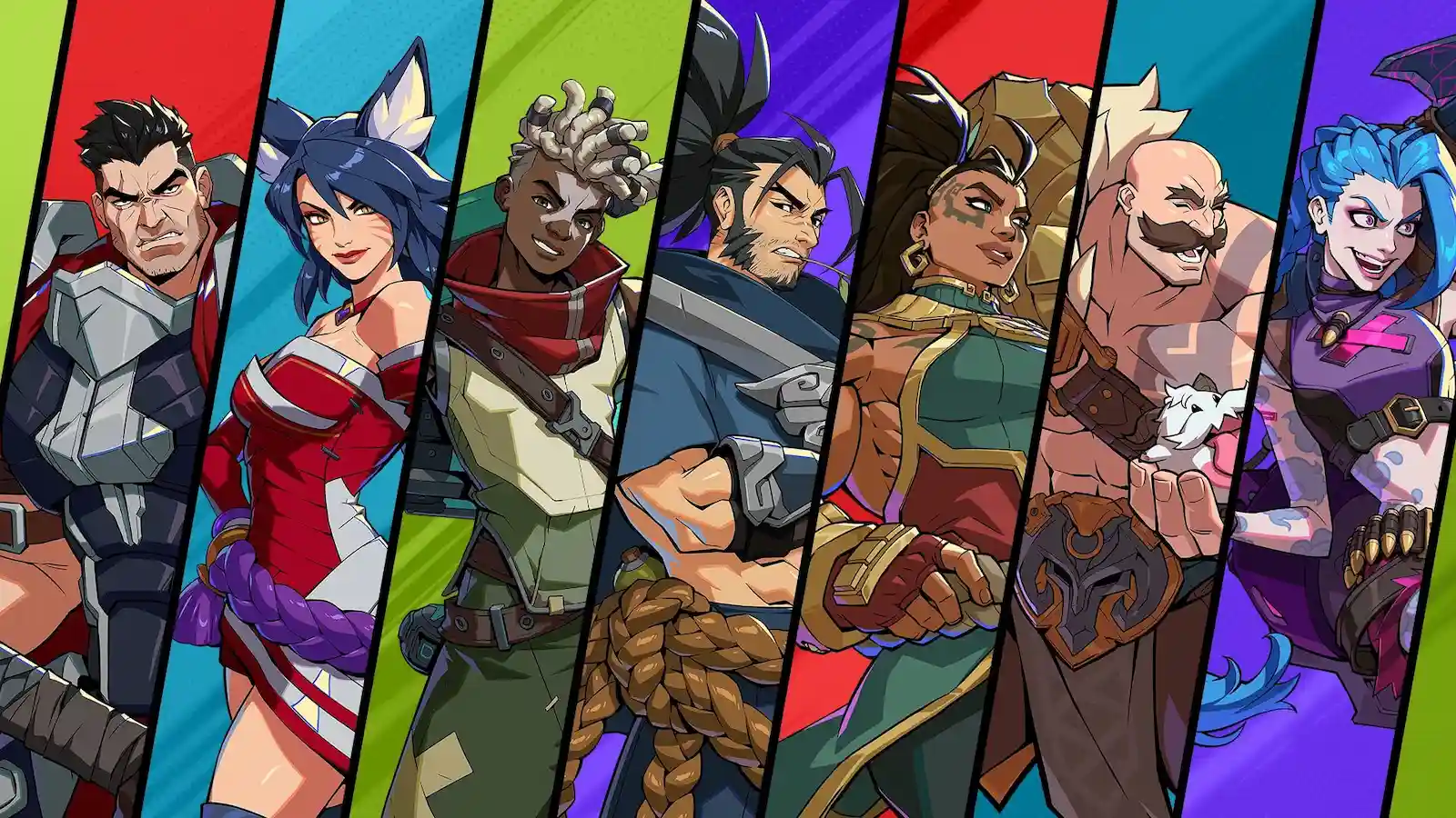 Darius, Ahri, Ekko, Yasuo, Illaoi, Braum y Jinx, campeones de League of Legends que forman parte del plantel de 2XKO