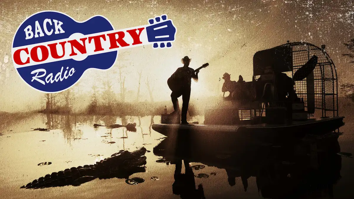 Arte de Back Country Radio en GTA 6, con un aerobote en el pantano