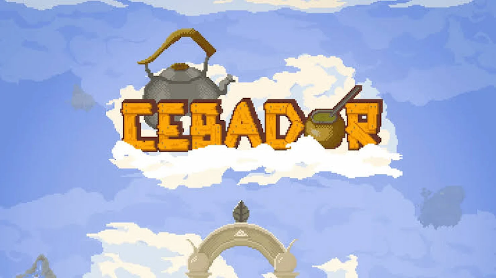 Logo de Cebador, el juego argentino de cebar mate, con una pava sobre las nubes