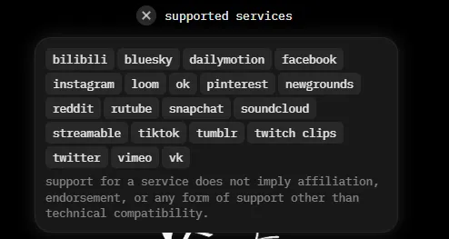 Lista de servicios compatibles de cobalt.tools, de Bilibili a VK, sin YouTube