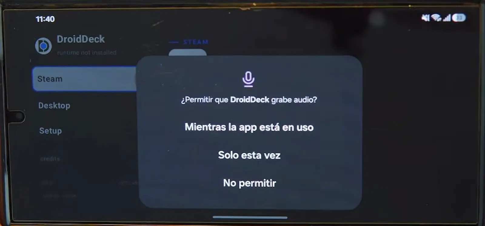 DroidDeck pide permiso para grabar audio en el primer arranque
