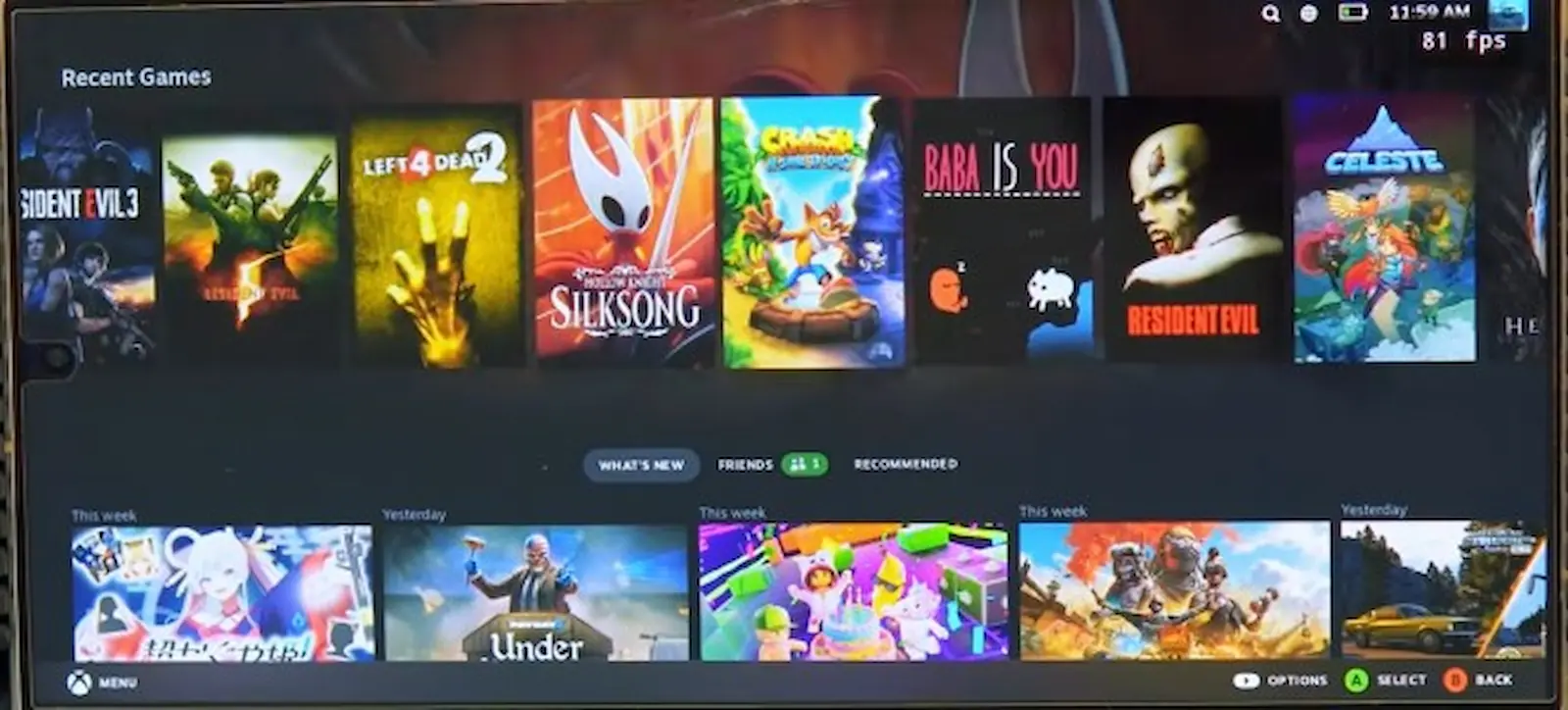 Biblioteca de Steam en Android con DroidDeck, en la interfaz de la Steam Deck