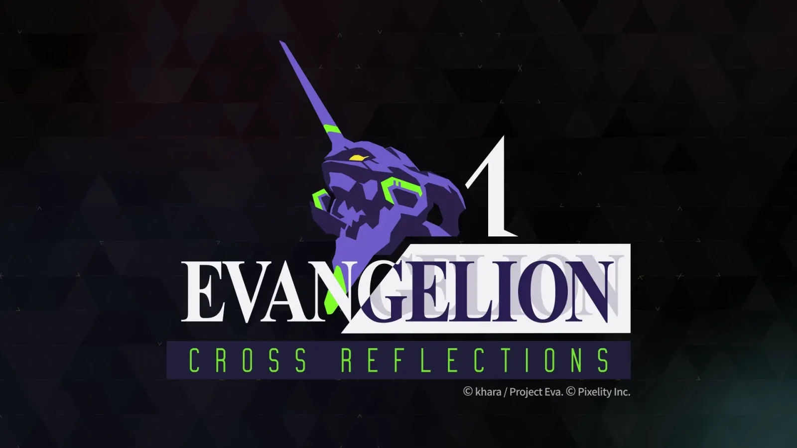 Logo de Evangelion: Δ Cross Reflections con la cabeza del Eva-01, el juego de realidad virtual de Pixelity