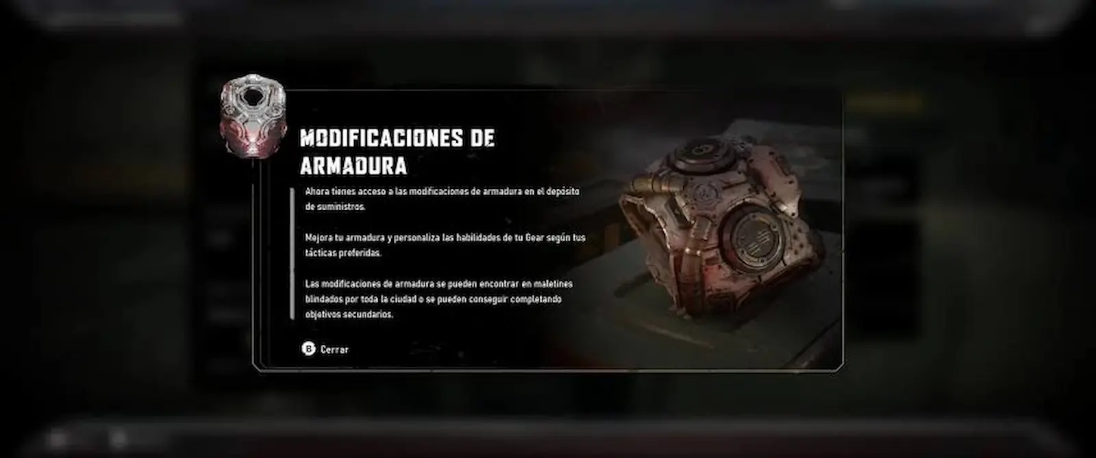 Pantalla de modificaciones de armadura de Gears of War: E-Day
