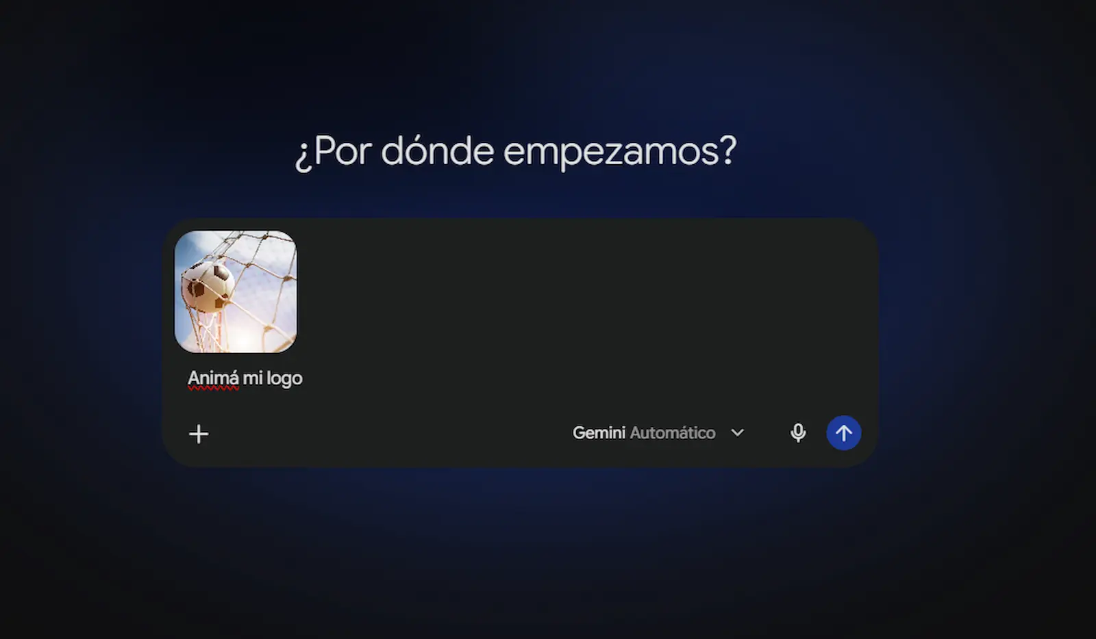 Pantalla de Gemini con una imagen cargada y la instrucción Animá mi logo para generar el video