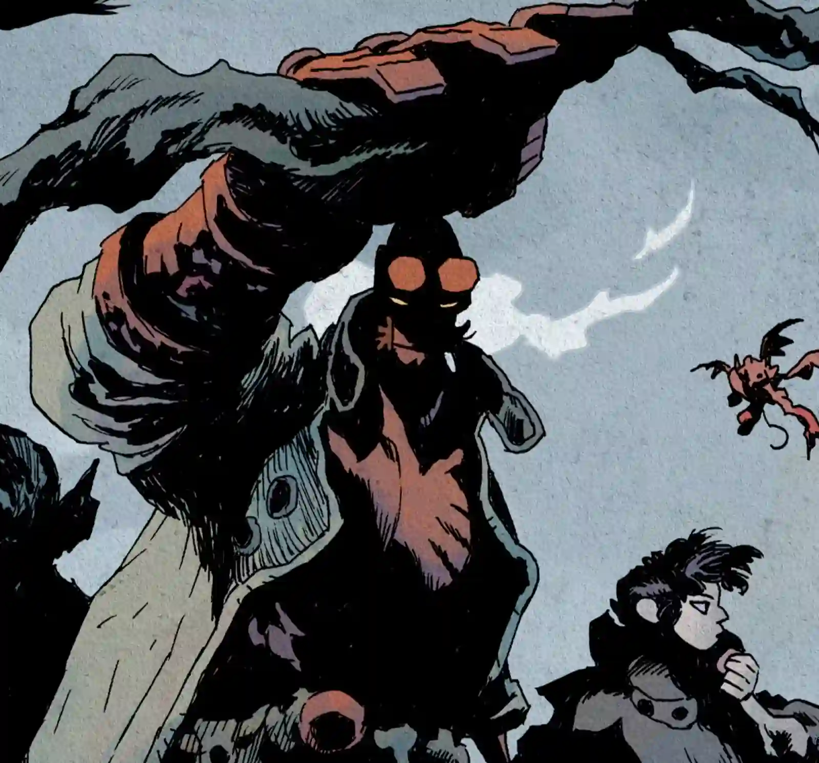Hellboy y la joven que rescata, en la portada de Cyrille Pomès para Hellboy in Hell: Nothing But Blood #1