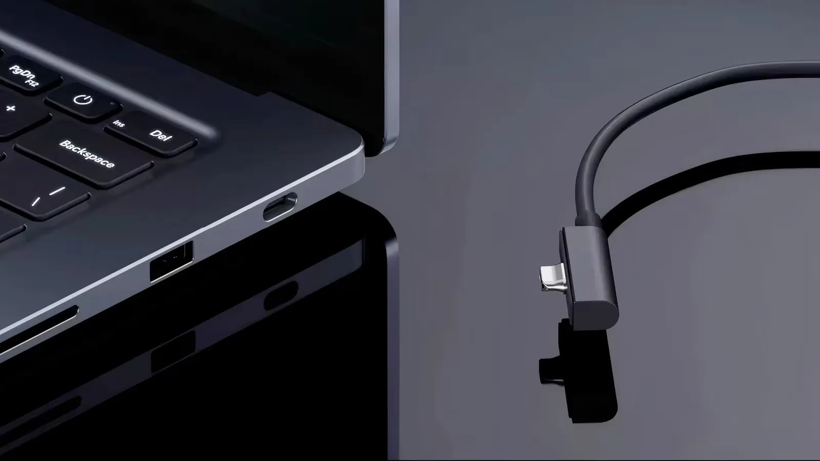 Cable magnético Magnetic Connect junto al puerto USB-C lateral de la Surface Laptop Ultra