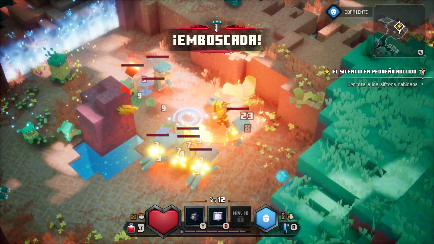Minecraft Dungeons II: emboscada de sifters rabiosos en la misión El silencio en Pequeño Aullido