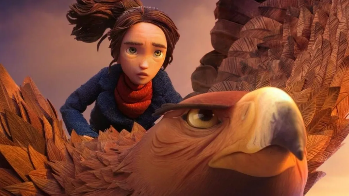 Prue McKeel, protagonista de Wildwood, volando sobre un águila