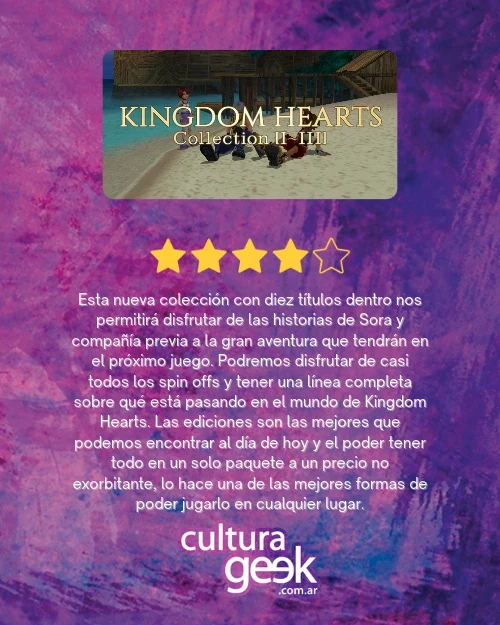 Puntaje de Cultura Geek para Kingdom Hearts Collection [I～III]: cuatro de cinco estrellas