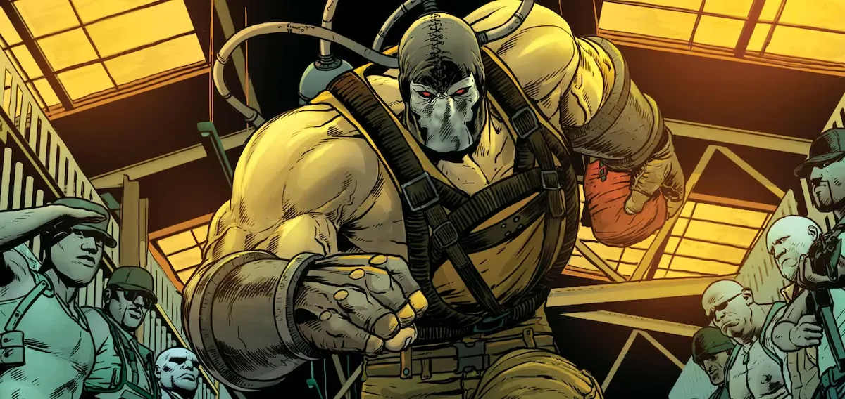 Bane rodeado de soldados en una viñeta de los cómics de DC