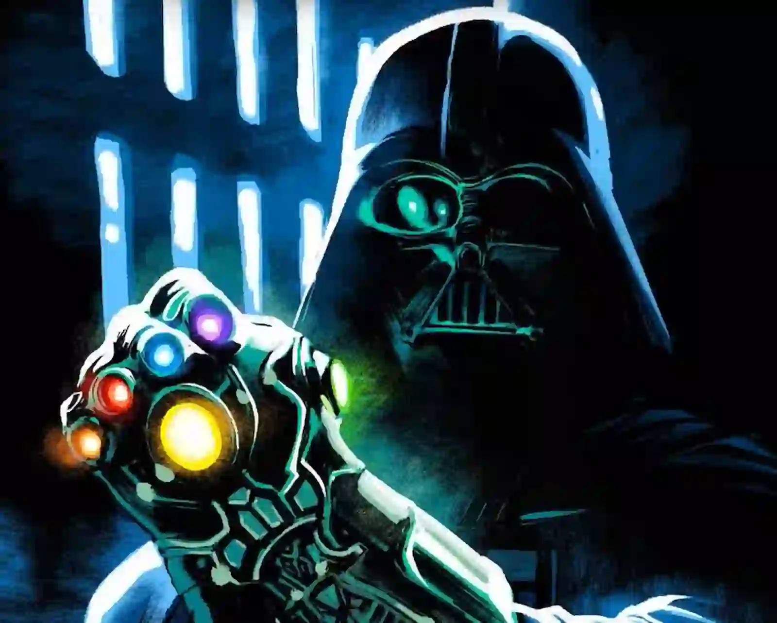 Darth Vader con el Guantelete del Infinito, arte del crossover Star Wars / Marvel: Hope Assembles