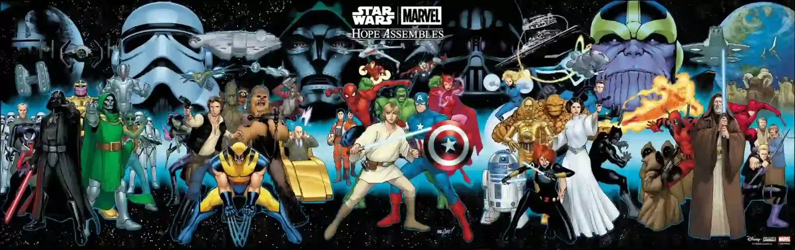 Portada conectada en cinco partes de David Marquez para Star Wars / Marvel: Hope Assembles #1