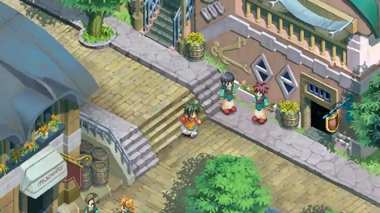 Los protagonistas recorren las calles de un pueblo en Tales of Eternia Remastered