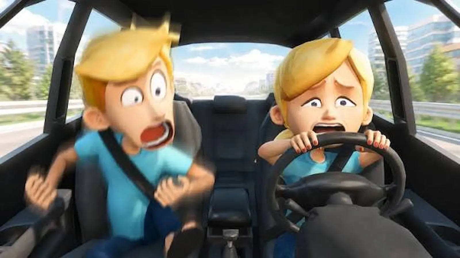Arte de Teach My Little Sister How To Drive: el hermano grita desde el asiento del acompañante mientras la hermana menor maneja