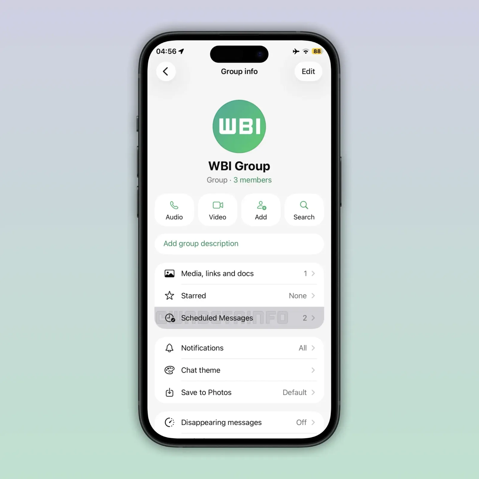 Imagen de WaBetaInfo que muestra dónde se podrán ver los mensajes programados en WhatsApp Android