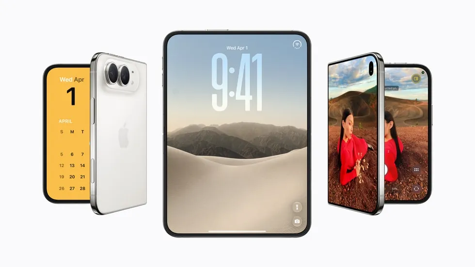 El iPhone Duo cerrado, de frente y de espaldas, junto a su pantalla interna desplegada