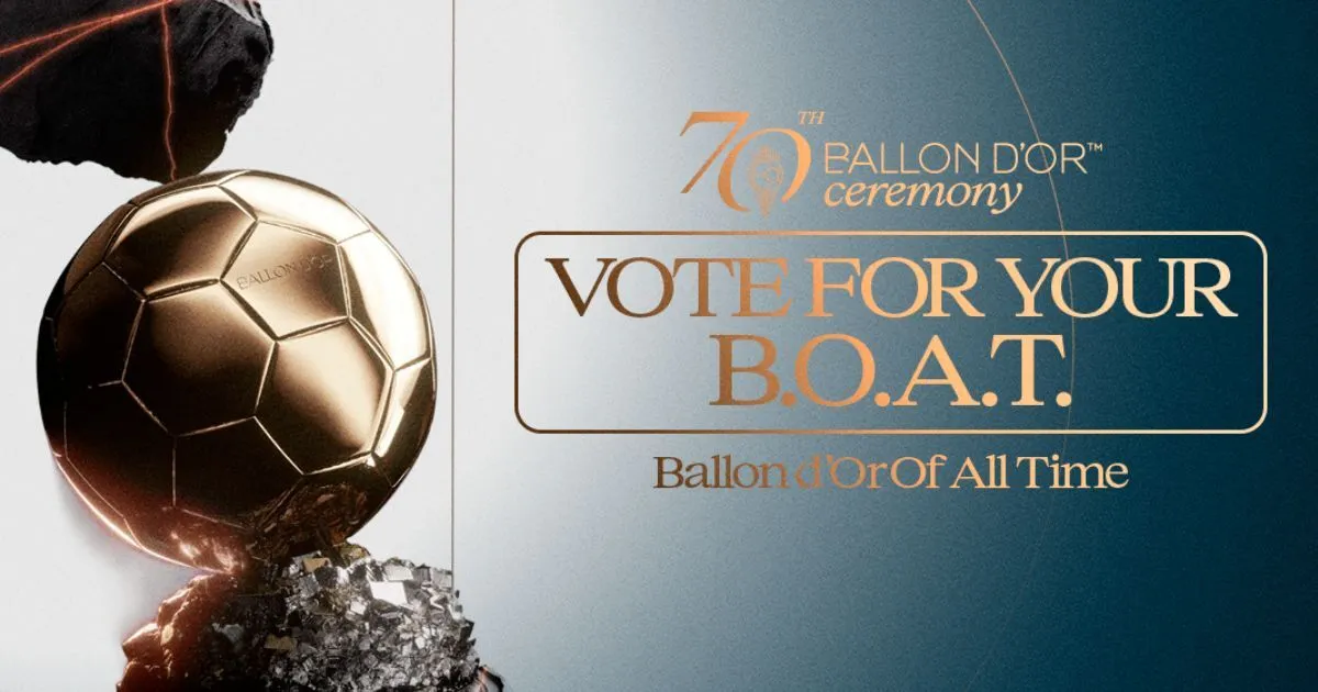 Placa oficial del Balón de Oro que invita a votar por el BOAT, el Balón de Oro de todos los tiempos