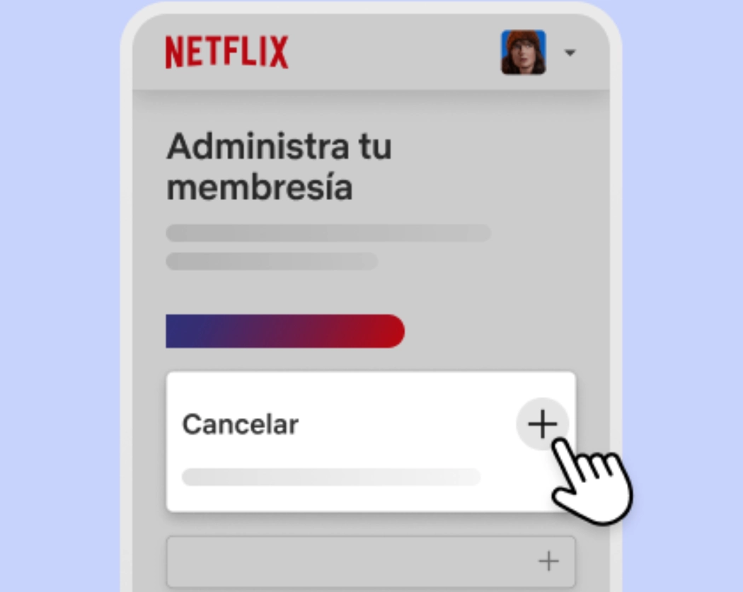 Pantalla de Netflix para administrar la membresía con la opción Cancelar