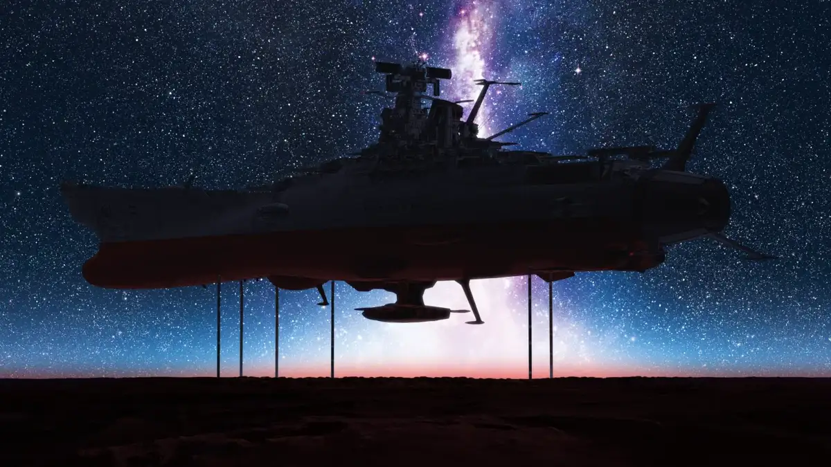 La nave Yamato a punto de despegar hacia el espacio bajo la Vía Láctea, en la imagen teaser de Cosmoship Yamato √2199, la película de Hideaki Anno