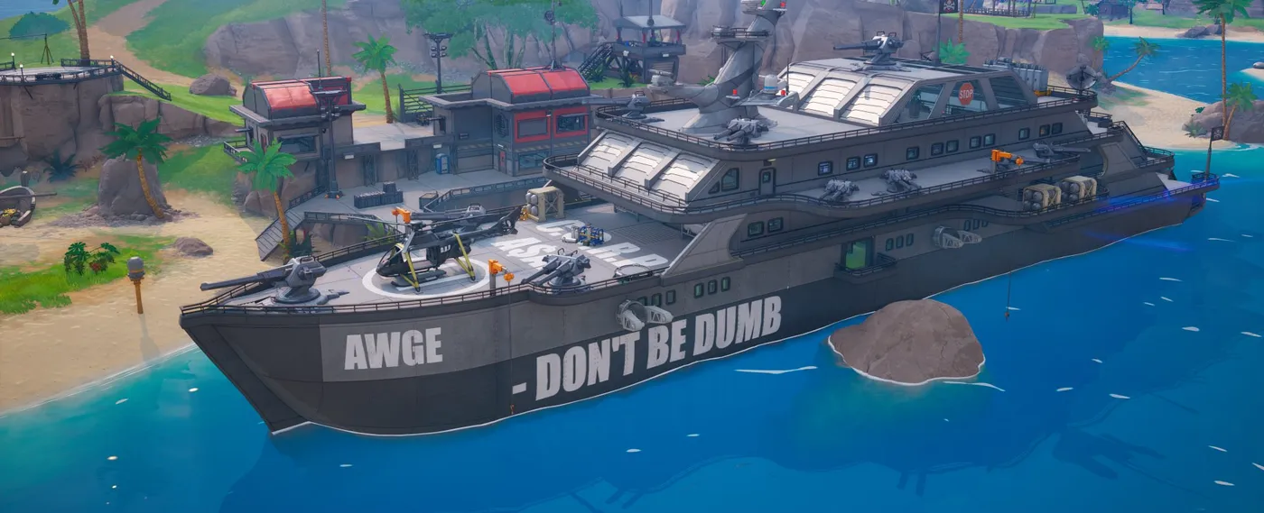 El buque de guerra The $.$. Rocky, el punto de interés de A$AP Rocky en la isla de Fortnite Cazatesoros