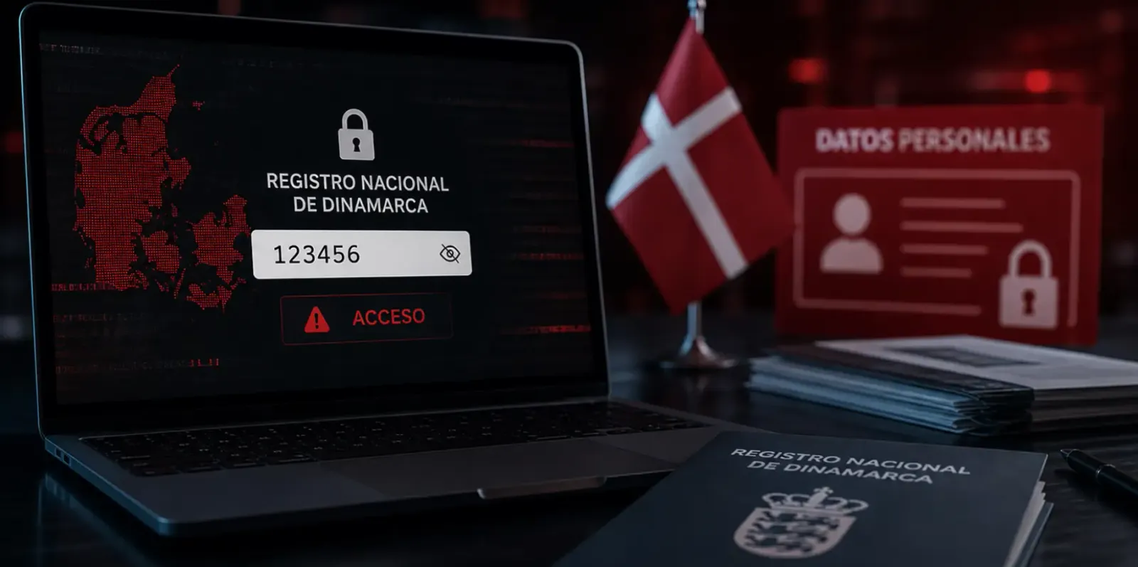 imagen ilustrativa (generada por IA) del hackeo al registro nacional de Dinamarca