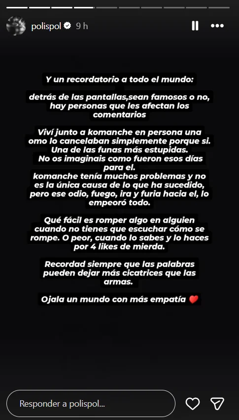 historia de instagram del español polispol sobre la muerte del streamer