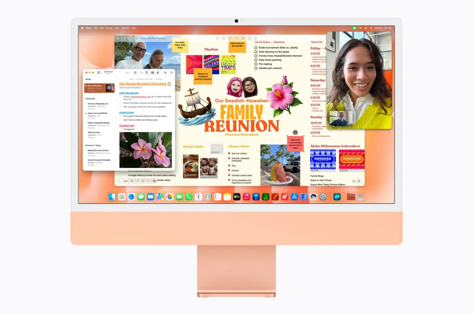 iMac con M6 naranja con varias apps de macOS abiertas en pantalla