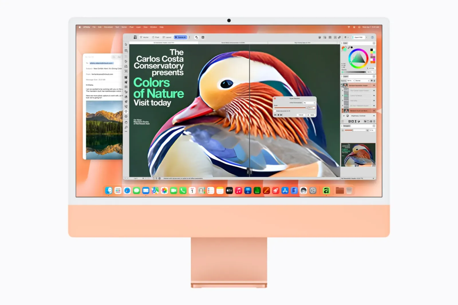 iMac con M6 naranja con una app de edición de fotos en pantalla