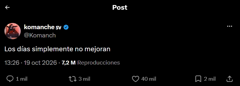última publicación en X del streamer Komanche